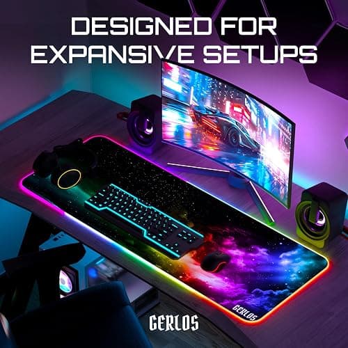 Gerlos RGB Large Gaming Mouse Pad, Extended Soft LED Mouse Pad, Non-Slip Rubber Base, Water Resist Keyboard Pad, Computer Mousepad 31.5×11.8 inches thumbnail 8