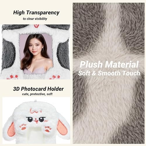 2PCS Cute Plush Photocard Holder with Keychain, Cartoon Animal Photo Sleeve ID Bank Badge Holder, Soft Idol Photo Protective Cover for Fans School Office, Best Christmas Birthday Gift thumbnail 3
