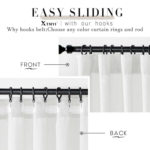 XTMYI White Curtains 84 Inches Long,Linen Semi Sheer Boho Light Filtering Textured Farmhouse Cotton Curtains for Bedroom Living Room 2 Panels Set,Back Tab Hooks Pleated thumbnail 4