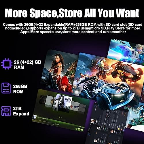 JJGJ 2025 Android 15 Tablet 10 Inch, 26GB+256GB+2TB Expand, 2 in 1 Tablets with Keyboard Case Mouse Stylus, 8000mAh Battery, Octa-Core, Dual Camera, Supports Widevine L1, 5G WiFi, GPS（Black Case） thumbnail 4