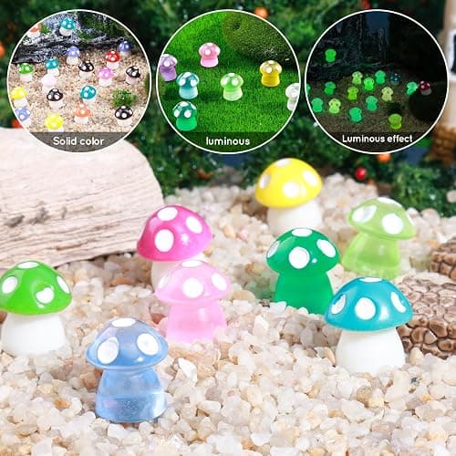 180 Pcs 18-Color Mini Resin Mushroom Figures,Glow in Dark Miniature Figurines Bulk for Fairy Garden,Dollhouse Décor,Terrarium & Scavenger Hunts - Tiny Mushroom Accessories with Realistic Details thumbnail 7