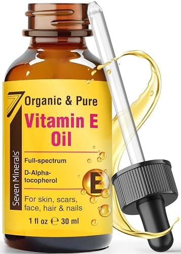 Seven Minerals Ultra Pure Vitamin E Oil - Full-Spectrum D-Alpha Tocopherol, 1 Fl Oz - 100% Organic Vitamin E Oil for Skin, Face, Hair, and Scars - Naturally Occurring = Not Synthetic - Image 1