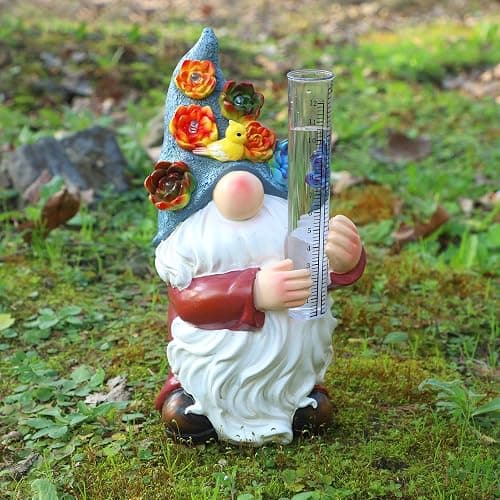 FORUP Resin Gnome Solar Rain Gauges, Resin Garden Gnome Statue with a Plastic Rain Gauge, Hand Painted Gnome Sculpture Water Gauge for Rain thumbnail 7