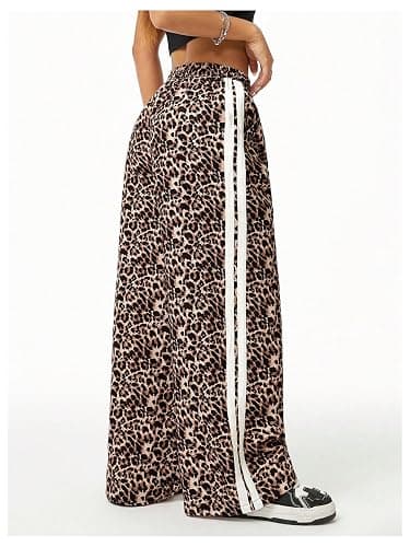 SHENHE Girl's Y2k Leopard Print Pants Wide Leg Baggy Side Stripe Cheetah Pants Trousers thumbnail 2