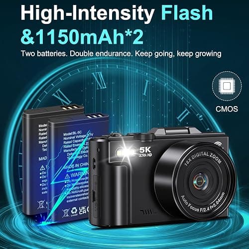 5K Digital Camera for Photography - 75MP WiFi Vlogging Camera for YouTube - UHD 18X Zoom Digital Cameras with Flip Screen 3" 180° - Travel Photography Flash Camara for Beginners & Adults thumbnail 8