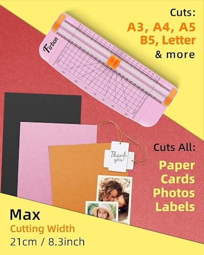 Firbon Pink A5 Paper Cutter, Straight Small Paper Trimmer with Side Ruler for Scrapbooking Craft, Paper, Coupon, Label, Cardstock thumbnail 6
