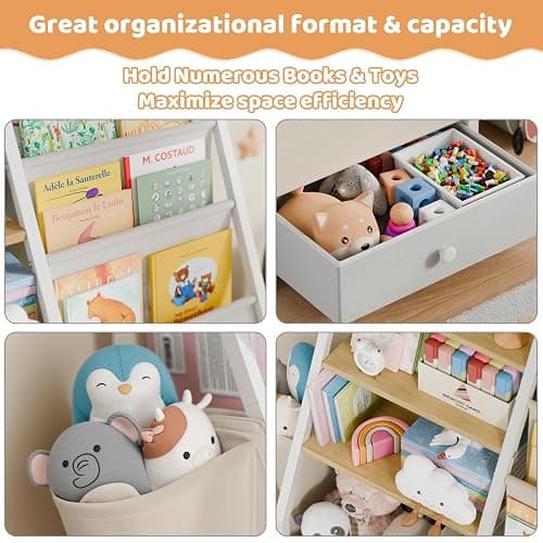 HAVLOTII Kids Bookshelf and Toy Storage - Book Shelf for Kids Rooms, Toddler Bookshelf Baby Bookcase for Nursery, Montessori Toy Organizer, Burlywood thumbnail 3