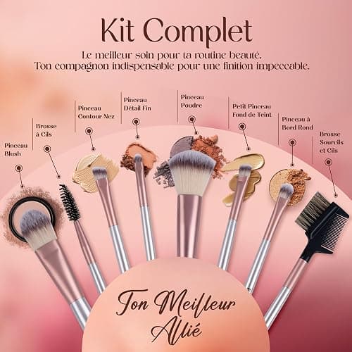 PORTENTUM Pinceaux maquillages Lot de 18 avec étui de voyage, manche en bois professionnel Kabuki en fibre synthétique de qualité supérieure pour fond de teint thumbnail 4