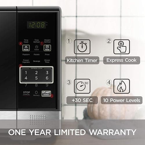 BLACK+DECKER EM031MB11 Digital Microwave Oven with Turntable Push-Button Door, Child Safety Lock, 1000W, 1.1cu.ft, Black & Stainless Steel, 1.1 Cu.ft thumbnail 5