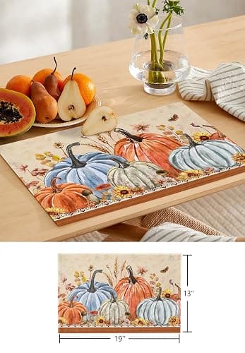Fall Leaves Pumpkin 90inch Table Runner with Placemats Set, Thanksgiving Farmhouse Washable Non-Slip Cotton Linen Table Runners and Heat Resistant Matching Table Mat Set for Dining Table/Kitchen thumbnail 6