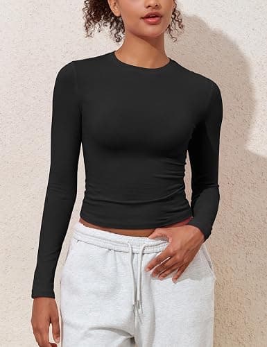 PrettyGuide Women's Cotton Jersey Long Sleeve Shirts Tight Fit Crewneck Crop Tops Basic Fall Going Out Y2K Tops thumbnail 9