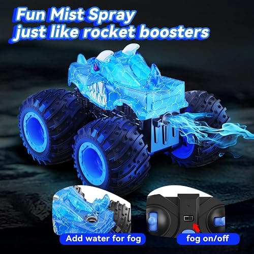 AUUGUU Remote Control Car, 2.4GHz Monster Trucks Toys with Light Spray, Birthday Gift for Kids 3 4 5 6 7 8, All Terrain RC Cars, Toddler Toys for Boys Girls 3+ Year Old thumbnail 3