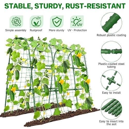 Cucumber Trellis for Raised Bed, U-Shape Garden Trellis for Climbing Plants Outdoor, Metal Arch Trellis for Vegetables, Plant Support for Tomato, Pea, Zucchini (47.2" L×30" W×47.2" H-Medium) thumbnail 4