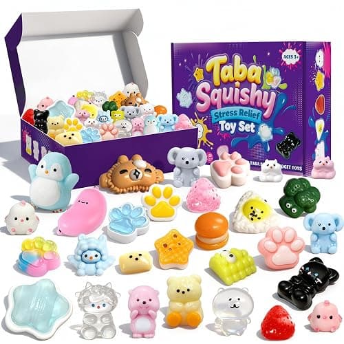 30Pcs Mini Taba Squishies Kit Fidget Toys, Include Mini Taba Squishies Pack with 24 Easter Cards, Kawaii Stress Relief Toys Squeeze Toys Party Favors for Kids 4-8 8-12, Classroom Birthday Easter Gifts - Image 1