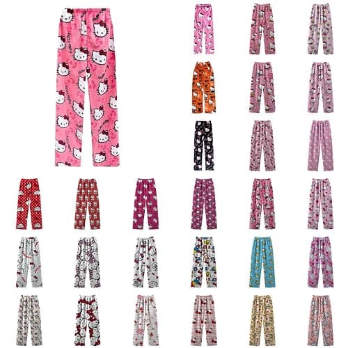 𝑯ello 𝙆itty Pyjama Pantalon Femmes Noël Flanelle Pyjamas Filles Polaire Chaud Dessin Animé en Laine Kawaii à La Mode Pyjamas Flannel Pantalons Femme Hiver Imprimé Maison Décontracté Pyjama Pantalon - Image 1