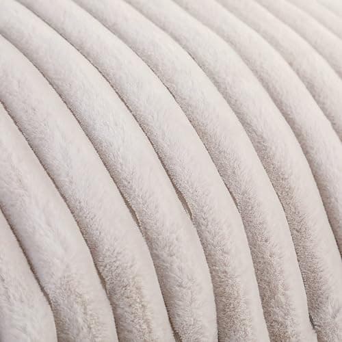 SofyCotty Faux Fur Striped Throw Pillow Covers Set of 2 Ultra Soft Shaggy Plush Pillow Cases Standard/Queen Size Decorative Fluffy Pillowcases Pillow Shams with Zipper Closure(Standard,Cream White) thumbnail 3