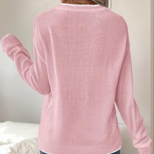 Women Bow Sweater Casual Crew Neck Long Sleeve Pullover Sweaters y2k Lightweight Knitted Jumper Tops Winter Clothing thumbnail 8