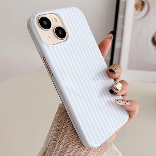 HYUEKOKO Striped Phone Case for iPhone 13 & iPhone 14 & iPhone 15, Fashion Retro Stripe Pattern Aesthetic Cover, Soft TPU Slim Shockproof Case for Girls Women-Blue thumbnail 2