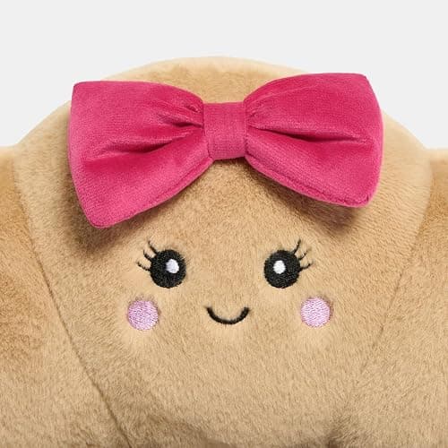 OHS Bow Croissant Plush Decorative Pillows, Throw Pillow Stuffed Toy Novelty Cushions for Sofa Bed Cuddle Cushion Cute Room Decor Plush Pillow for Kids Adults, Natural/Hot Pink - 35 x 18cm thumbnail 6