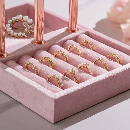 bussdis 3 Tier Bracelet Holder Display - Detachable T Bar Pink Velvet Bracelet Holder, Jewelry Holder Organizer for Bracelet, Necklace, Earrings, Rings thumbnail 4