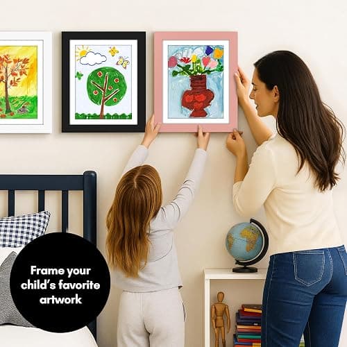 Americanflat Kids Artwork Frame Changeable (Peachy Pink) - Magnetic Door Holds 100 Art Pieces - 8.5x11 Letter Size Display with Mat or 10x12.5 Without Mat - My Mini Masterpiece thumbnail 3