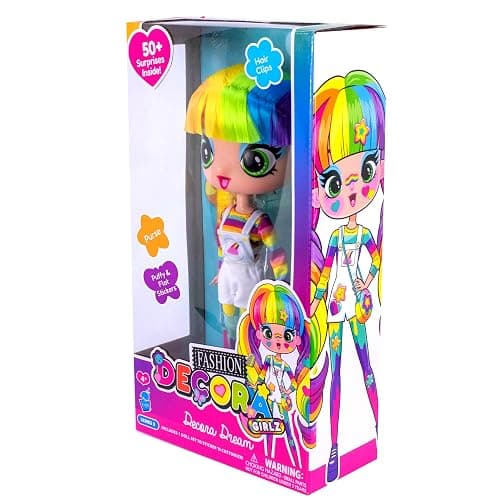Decora Fashion Girlz Series 2– Decora Dream – 11” Fabric-Costumed Posable Vinyl Doll with Extra-Long Rainbow Hair, 50+ Surprises, Puffy & Flat Removable Stickers, and Accessories thumbnail 5