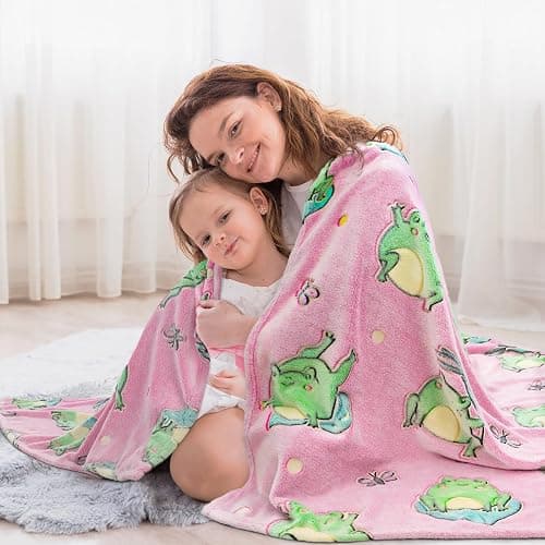 Gdindff Cute Frog Blanket Glow in The Dark Blanket for Kids Frog Gifts for Women Soft Fleece Blanket Pink Frogs Stuff Birthday Gifts thumbnail 3