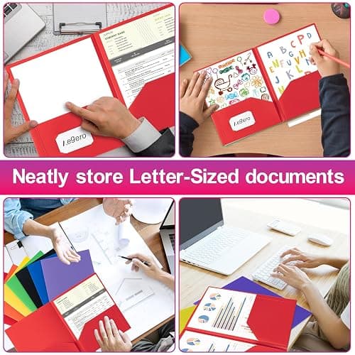 Aegero Plastic Folders with Pockets (7 Pack, Officewhite), Durable Heavy Duty File Folders with Business Card Slot, 2-Pocket Folder for Schoolwork & Office,Letter Size thumbnail 7