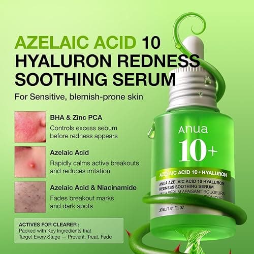 Anua Azelaic Acid 10 Hyaluron Redness Soothing Serum, Facial Serum for Blemish-Prone & Oily-Prone Skin, Lightweight & Hydrating Blemish Care, Hyaluronic Acid, Korean Skincare, 1.01 fl oz. thumbnail 3