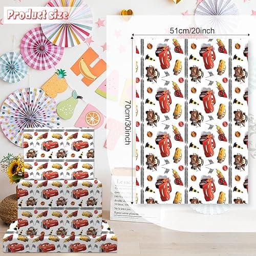 4Pack Wrapping Paper 20X30 inch for Baby Shower Kids McQueen Birthday Party Decorations Wedding DIY Crafts Gift Packing Birthday McQueen cars Decoration (car) thumbnail 3
