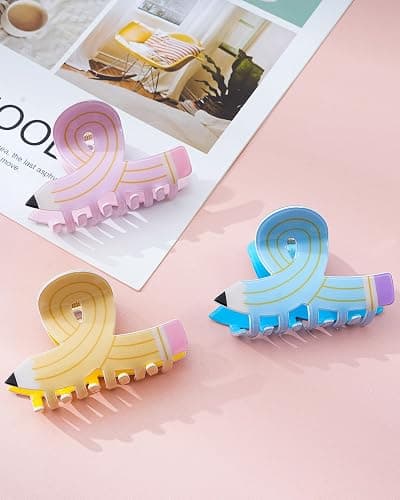 WELROG 3Pcs Hair Claw Clips for Women - Pencil Funny Claw Clips Back to School Appreciation Teacher Hair Clips thumbnail 7