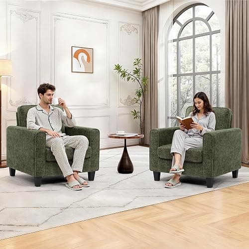 choairy Accent Chairs Set of 2 for Living Room, Mid Century Modern Upholstered Living Room Chair, Chenille Reading Armchair for Apartment, Waiting Room, Office, Green thumbnail 7
