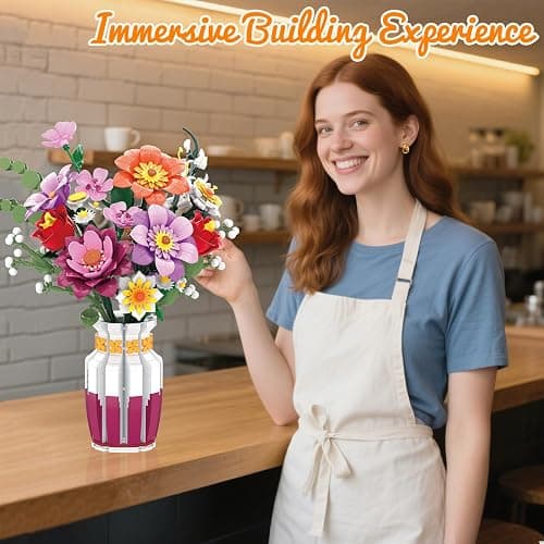 Loyratche Dual-Tone Vase Flowers Bouquet Building Set, Artificial Flower Block Toys for Adults & Women Botanicals Collection for Home and Office Decor (1278 PCS) thumbnail 8
