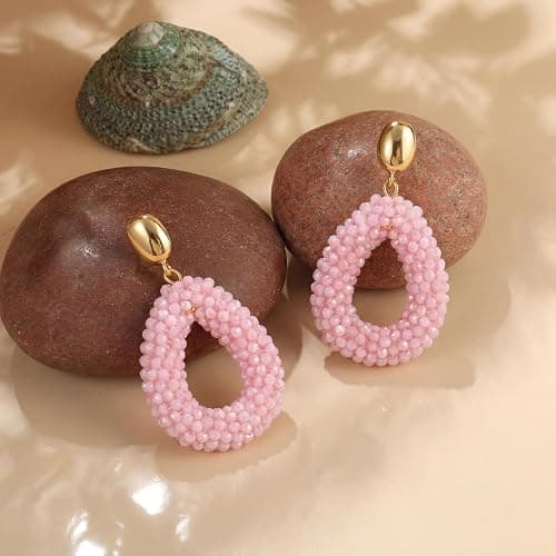 Boho Ohrringe hängend für Damen,Tropfenförmige Reisperlen Leichte Ohrringe Eleganter Hingucker für Frauen Modischer Schmuck thumbnail 5