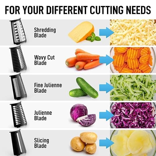 Zulay Kitchen Rotary Cheese Grater 5 Blade Cheese Shredder - Manual Hand Crank Cheese Grater With Reinforced Suction & 5 Interchangeable Drums - Easy to Use, Vegetable Chopper Round Mandoline Slicer thumbnail 9