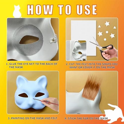 DIY Cat Mask Kit with Fur & Eye Mesh and Felt Sheet,DIY Cat Mask All-in-One to Paint, Blank White Mask for Cosplay Christmas thumbnail 3