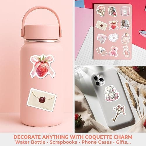 BEATRI 50PCS Coquette Stickers Pack – Cute Pink Aesthetic Vinyl Stickers for Scrapbooking, Journaling, Laptop, Water Bottle, Gifts for Girls & Teens - Coquette Stickers thumbnail 5