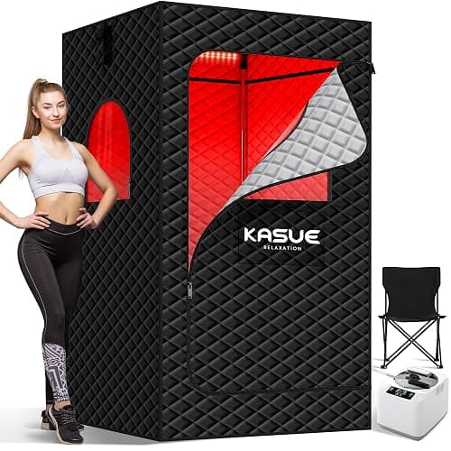 KASUE Portable Steam Sauna Tent for Home, Infrared Sauna with 3L Steamer, 9 Temp Levels & 99 Min Timer, 5-Layer Waterproof Insulated, Folding Chair Included, Indoor Spa (Light Black) - Image 1