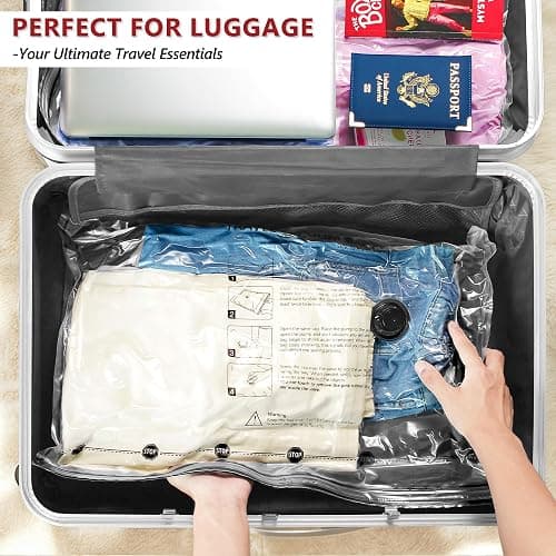 Travel Vacuum Bags for Clothing with Cordless Pump 18 Combo, Clear | Compression Packing Cubes Organizer Storage for Luggage Suitcase, Space Saver Seal Bags for Vacation Cruise thumbnail 8