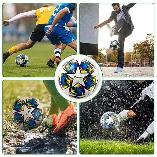 ZWAW Size 5 Soccer Ball, Waterproof PU Leather, Official Match Ball, with Pump & Needles thumbnail 6
