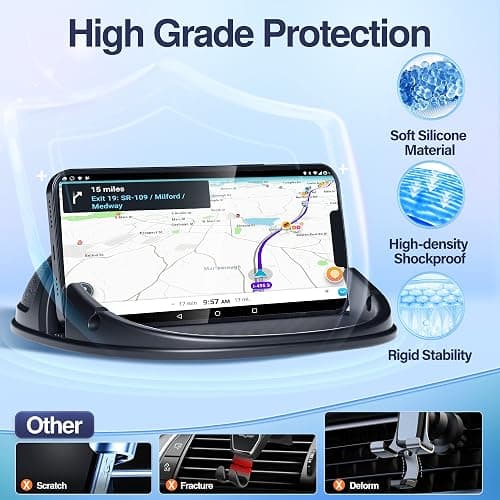 Loncaster Car Phone Holder, Car Phone Mount Silicone Car Pad Mat for Various Dashboards, Slip Free Desk Phone Stand Compatible with iPhone, Samsung, Android Smartphones, GPS Devices and More, Black thumbnail 4