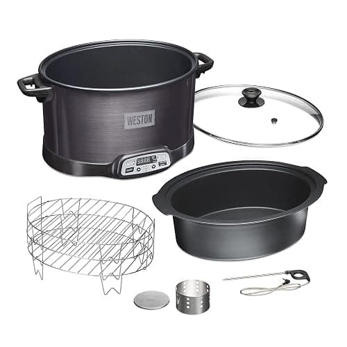 WESTON BRANDS 2-in-1 Indoor Electric Smoker & Programmable Slow Cooker, 6 Quart, With 3-Tier Smoking Rack for Meat, Cheese and More, Dishwasher Safe Crock, Temperature Probe, Black (03-2500-W) - Image 1