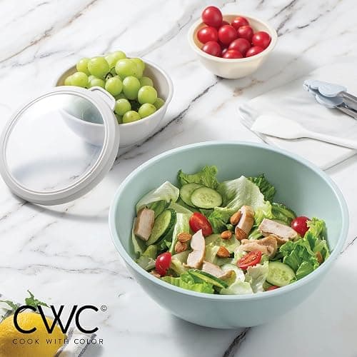 COOK WITH COLOR Nesting Mixing Bowls - 12 Piece Plastic Bowl Set with Lids, Microwave Safe (Mint Ombre) thumbnail 2