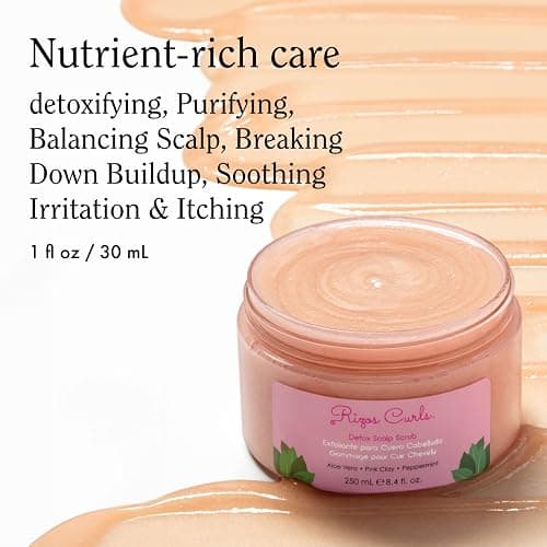 Rizos Curls Detox Scalp Scrub, Exfoliates to Remove Buildup & Excess Oil, Soothes Itchy Scalp, Detoxifying & Clarifying with Pink Clay, Aloe Vera & Peppermint Oil, All Hair Types 1a - 4c, 8.4 oz thumbnail 2