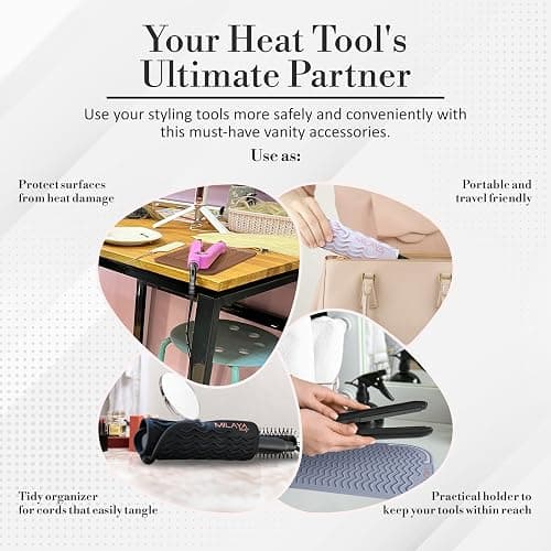 Milaya Beauty Vanity Accessories Heat Resistant Mat – Silicone Flat Iron & Curling Iron Holder, Non-Slip Vanity Mat & Hot Tool Mat for Home, Salon, or Travel Use thumbnail 9