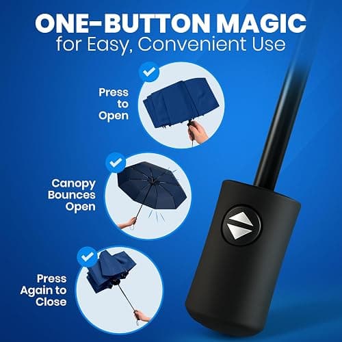 Rain-Mate Windproof Compact Umbrellas for Rain - Strong Reinforced Fiberglass Rib Design & Auto Open & Close - Portable Folding Travel Umbrella - Lightweight & Packable for Women & Men, Easy Collapse thumbnail 4