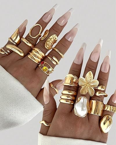 20Pcs Gold Ring Set for Women Chunky Boho Stack Flower Statement Rings Pack | Statement Midi Stackable Rings Set, Chunky Boho Flower Rings, Adjustable Suitable All Occasions, Great Gift for Women thumbnail 2