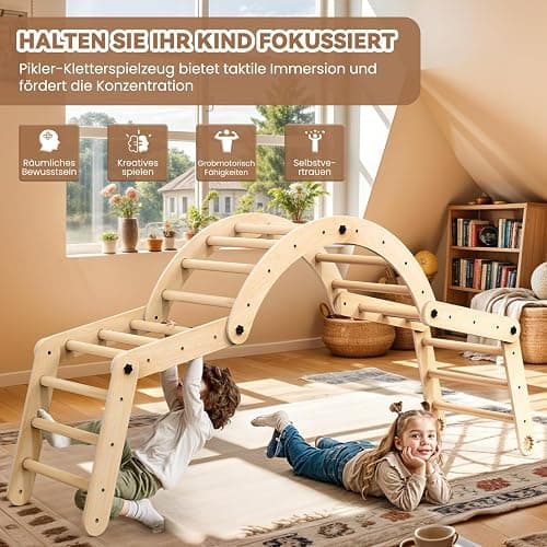Woodure 7-in-1 Montessori Klettergerüst Indoor Set, Verformbares Kletterdreieck mit Rutsche & Kletterbogen, Hölzernes Pikler Dreieck zum Baby Klettern, Klettergerüst Montessori Spielzeug ab 1-6 Jahre thumbnail 4