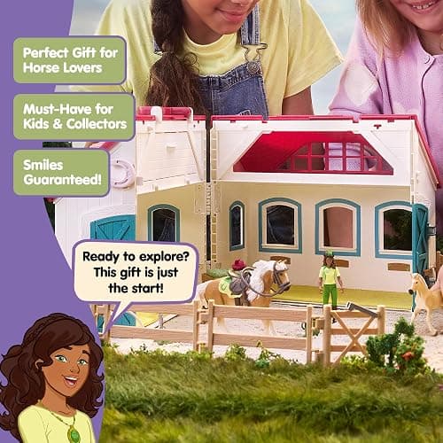 Schleich Horse Club - 60PC Little Horseshoe Open Stable Playset - Easy Carry Set with 2 Horse Figurines, Action Figure, Stable and Accessories - Toy Horses for Girls and Boys - Kids Ages 4+ | 42703 | Set includes hutch, 2 horses, movable girl figure & accessories | great gift for girls and boys | toys from 5 years thumbnail 5