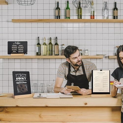 SELEAD Small Chalkboard Words Sign - 3 Pack 6x8 Inch Tabletop Decorative Chalk Board with Wooden Stand, Mini Double-Sided Erasable Message Menu Board for Food, Business, Wedding, Party thumbnail 2